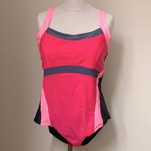 Fits Like XL-1X Pink Colourblock One Piece Bathing Suit